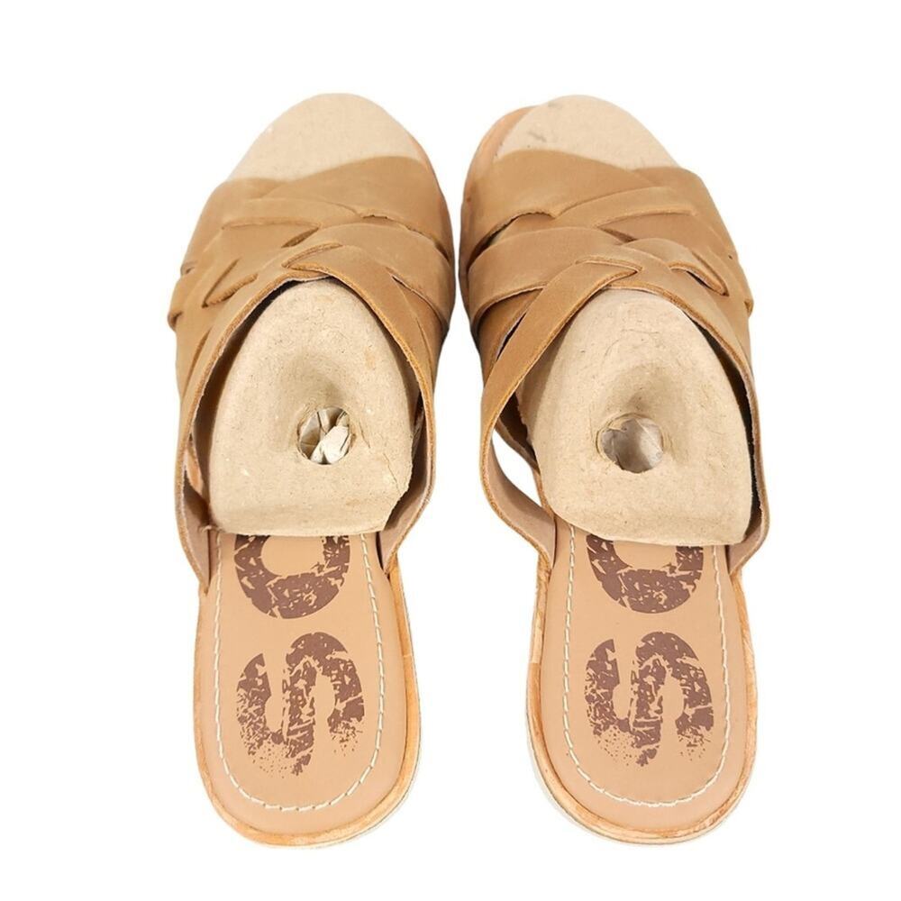 Sorel Ella Slide Sandals in Camel Brown Strappy Leather - Picture 4 of 11